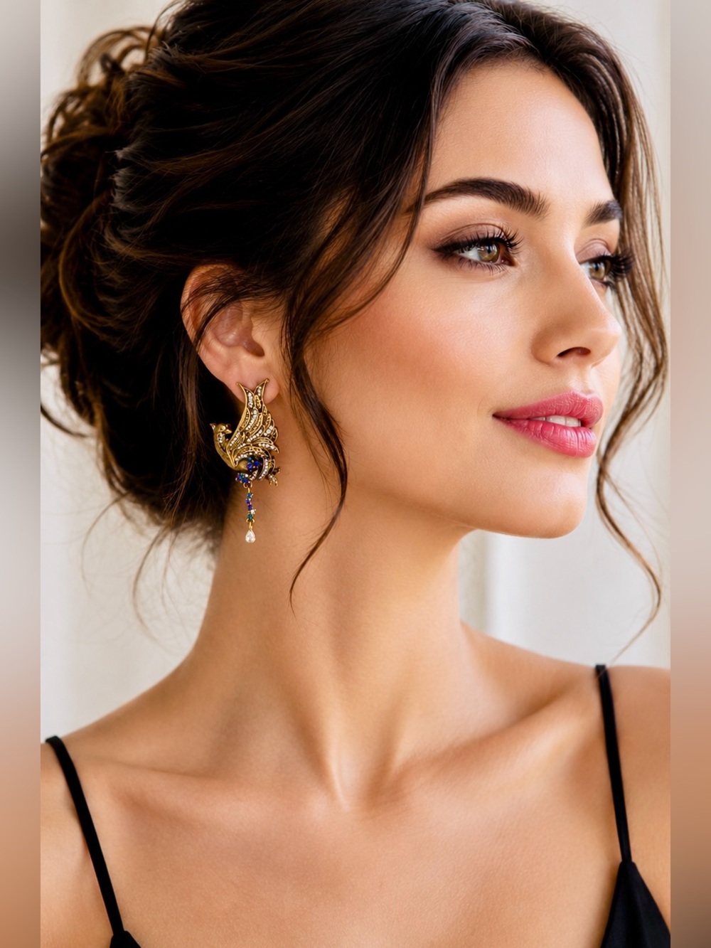 Heidi Daus Crystal Phoenix Swan Statement Earrings Vintage